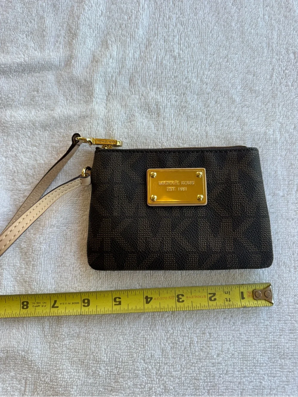 Michael Kors Signature Brown Logo Wristlet Gold Hardware NWOT